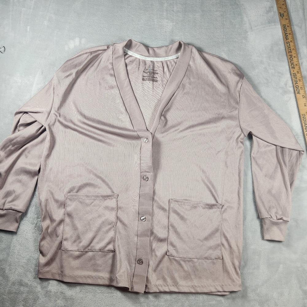 Live 2 Lounge Shirt Womens Large Tan Stretch Ribbed PJ Pajamas Top V-neck